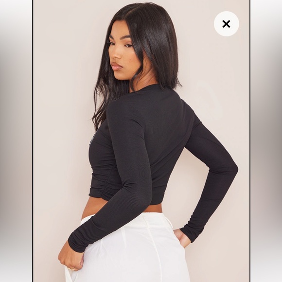 Black New Wave Long Sleeve Crop Top - BLACK - Picture 2 of 8